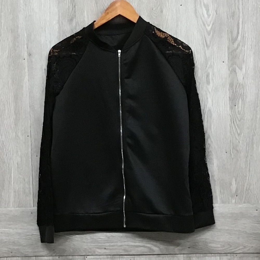 Lace Sleeve Track Jacket Black BB158